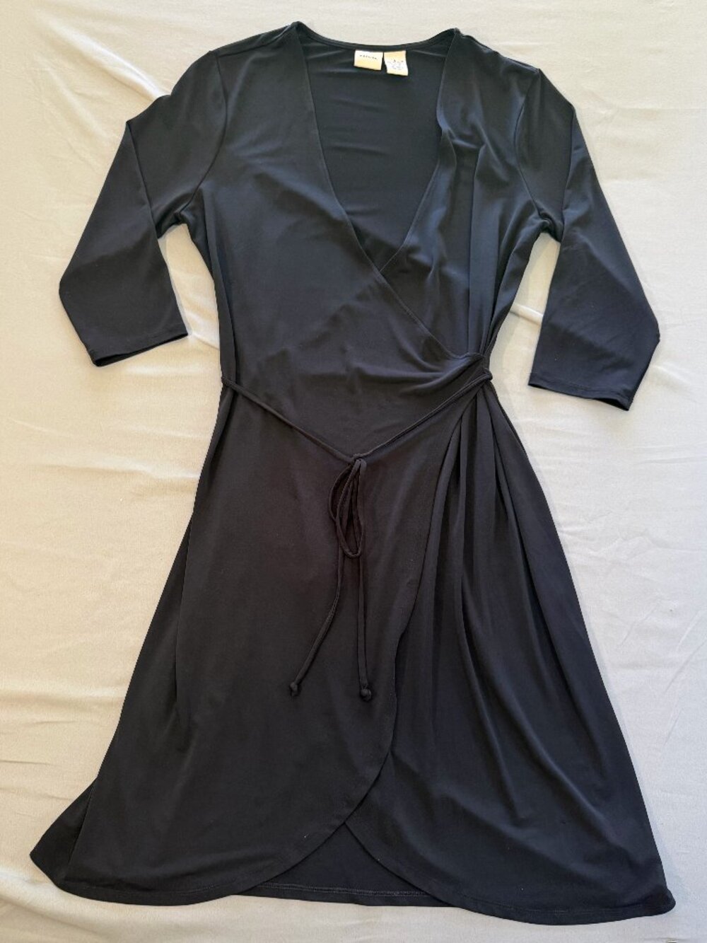 Merona Women's Faux Wrap Belted Pullover Dress Black Size Large EUC